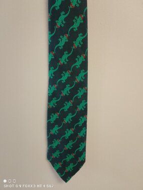 Men's Vintage Gecko Hawaii Black Necktie Green Geckos Red Sunny's